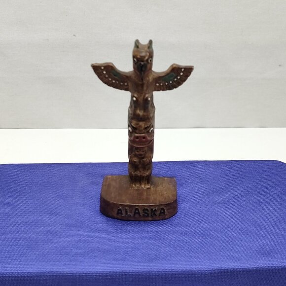 Alaska Souvenir Totem Pole Sculpture Handcrafted Intricate Details Rustic Decor - Picture 2 of 6